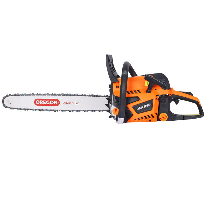 52Cc Gasoline Chainsaw With 20" Oregon Bar And Chain For Wood Cutting Plastic - Orange