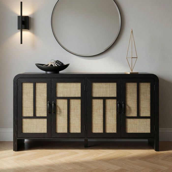 Sideboard Buffet Cabinet With 4 Doors & Adjustable Shelves - Black
