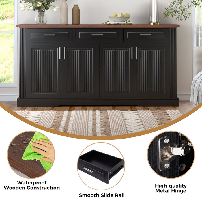 Fluted Sideboard Buffet Cabinet With 4 Doors And 3 Drawers