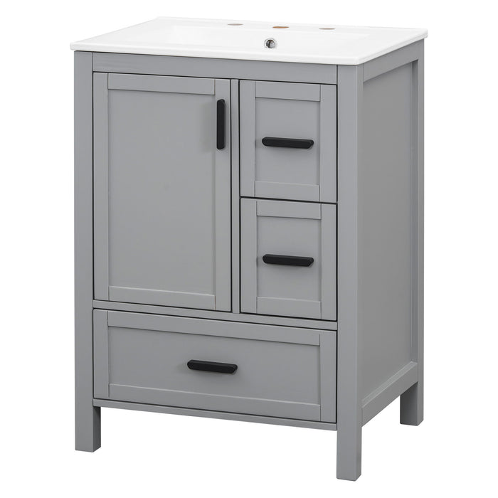 Bathroom Vanity With Sink, Soft Close Door, Double Layer Door Shelf And 3 Drawers - Gray