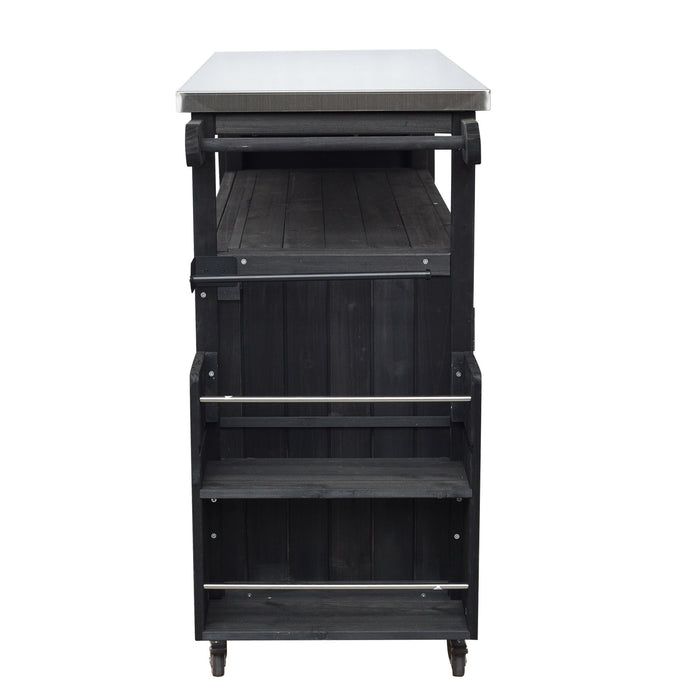 Foldable Outdoor Kitchen Island With Lockable Wheels, Storage Cabinet And Towel Rack For Patio