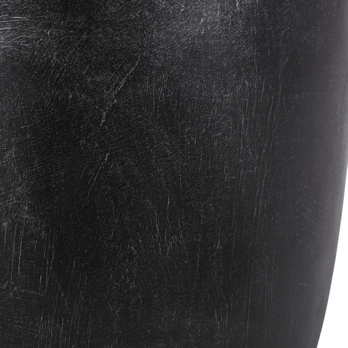 Outdoor Lightweight Concrete End Table With Natural Texture - Matte Black