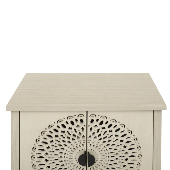 Hollow Carved 2 Door Accent Cabinet Sideboard Buffet Storage Cabinet With Adjustable Shelf For Entryway Living Room Bedroom - Natural