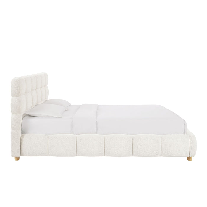 Pula - Queen Platform Bed With Upholstered Headboard, Slat Support, No Box Spring Needed - Ivory