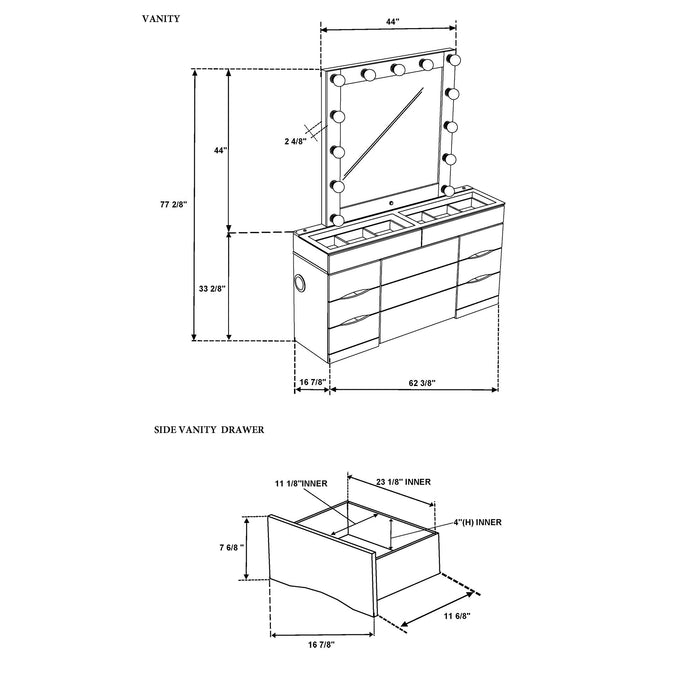 Elisa - Vanity Set With Stool And LED Bulbs
