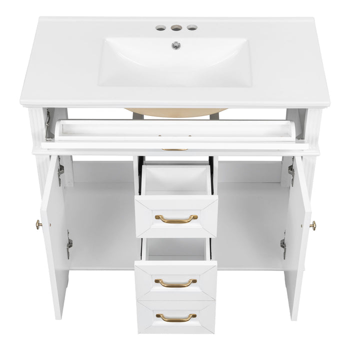 Bathroom Vanity With Sink, Flip-Out Top Drawer, Soft Close Doors, 2 Storage Drawers