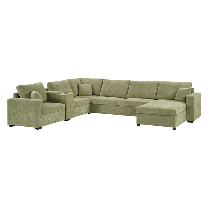 Modular 5 Seat U-Shape Sectional Sofa With Chaise Lounge, Built In Cup Holders And Storage Drawer