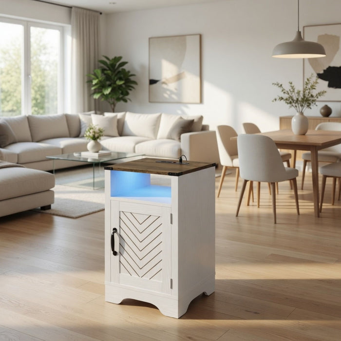 Farmhouse Nightstand With Charging Station & Storage