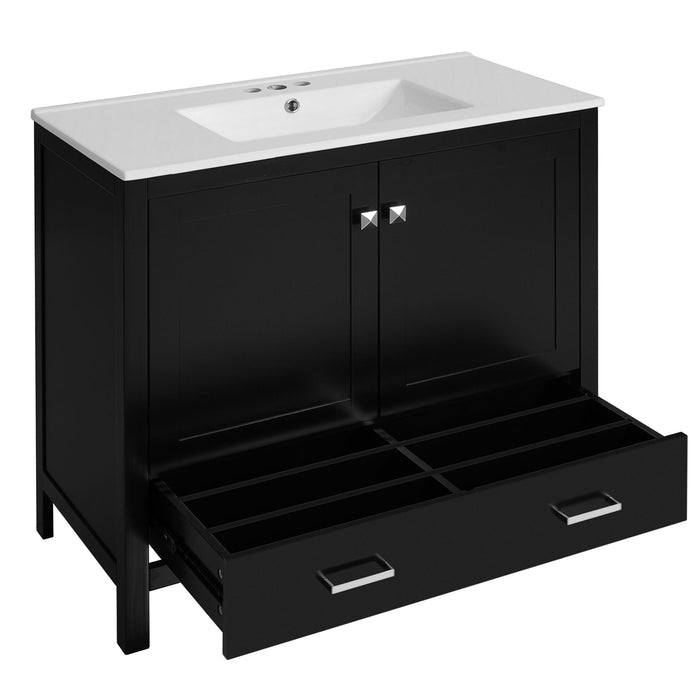 Bathroom Vanity With Sink, Soft Close Doors, Double Shelves & Divided Drawer