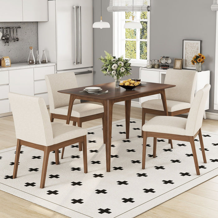 5 Piece Dining Set With 4 Upholstered Chairs - Light Beige / Walnut