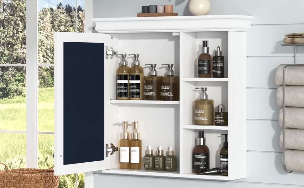 Wall Mounted Bathroom Medicine Cabinet With Mirror And Adjustable Storage With Soft Close Hinges