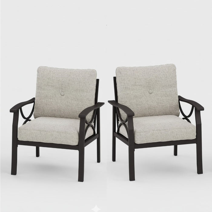 All-Weather Armchairs With Cushions, Modern Sculptural Design (Set of 2)