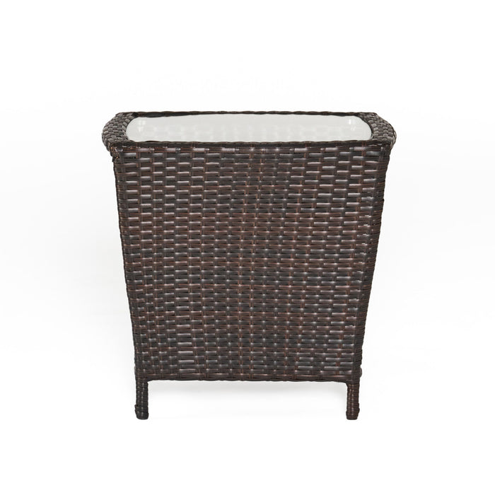 Trenton - Outdoor Side Table With Glass Top - Brown Rattan
