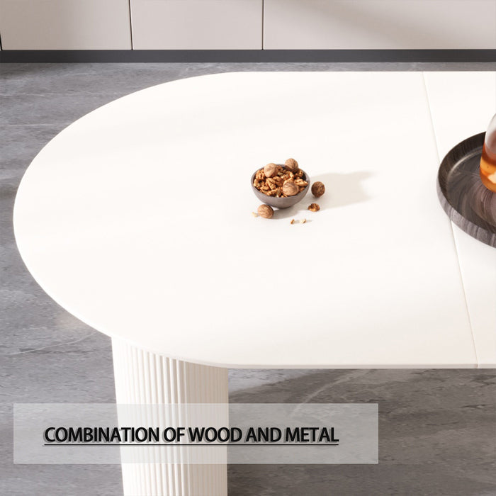 Modern Cream Style Dining Table With Round Wave Legs, 4 - 8 Person - Cream White