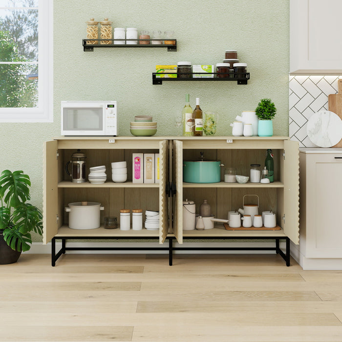 Carved 4 Door Sideboard With Storage, Adjustable Shelf