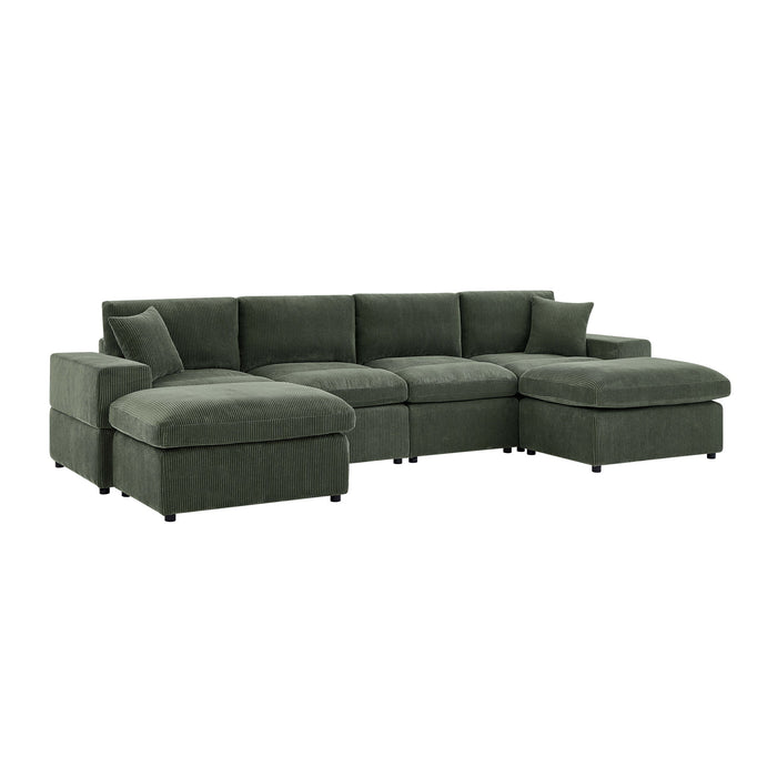 Upholstered Symmetrical Modular Sectional With 6 Seating Options And Movable Ottomans - Dark Green