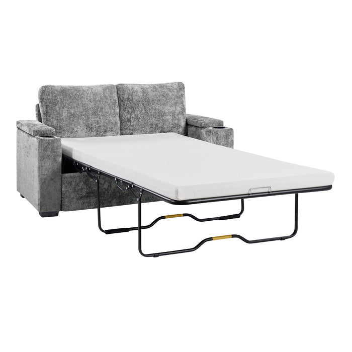Pull Out Sofa Bed Loveseat With Twin Mattress, Cup Holders And Arm Storage