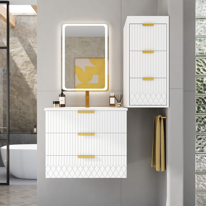 Wall Mounted Floating Cabinet With Side Cabinet Combo, Rectangular Ceramic Sink Vanity