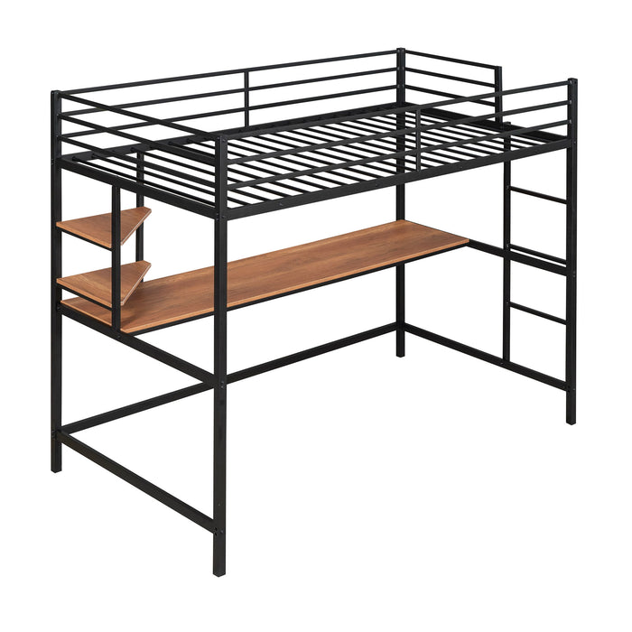 Twin Loft Bed With Desk And Shelve - Black