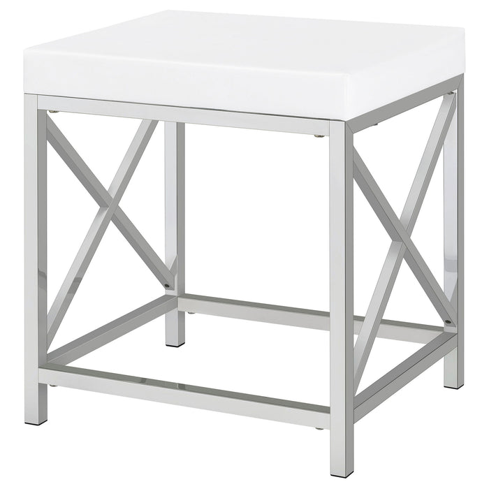 Hamlin - Makeup Vanity Table With Lighted Mirror And Padded Stool - White