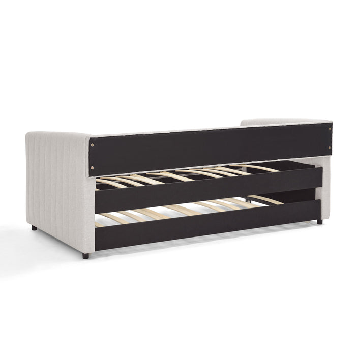 Upholstered Daybed With Trundle With Vertical Stripes