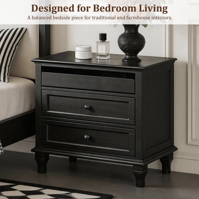 Nightstand With Charging Station, 3 Drawer Storage Table