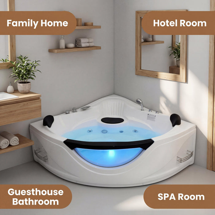 Xavier - Corner Double Massage Bathtub - Milk White