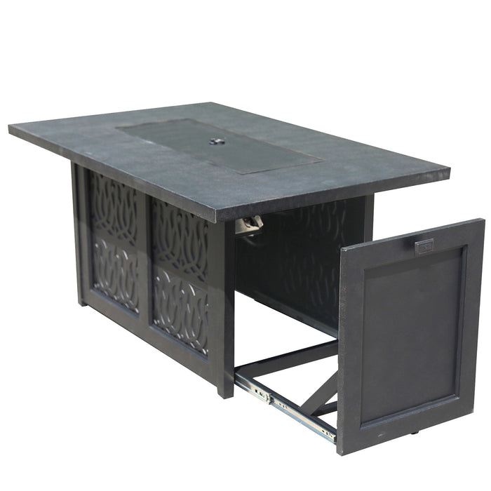 Aluminum Rectangle Fire Table With Fire Glass And Cover - Antique Bronze