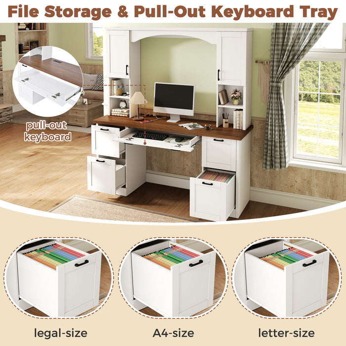 Farmhouse Computer Desk With Hutch