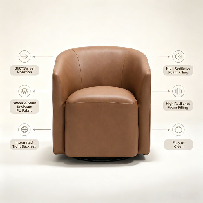Swivel Barrel Accent Chair For Living Room - Antique Brown