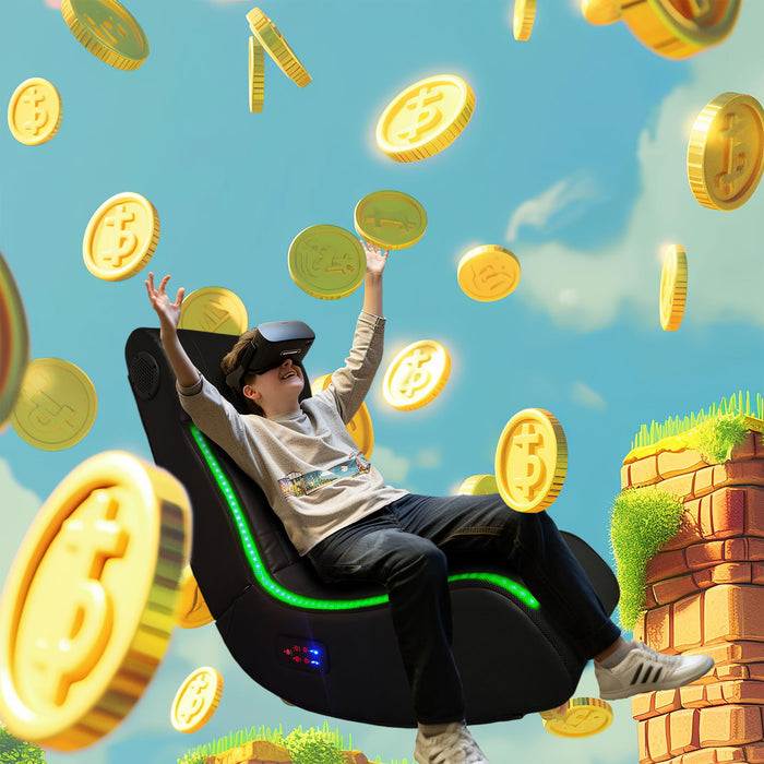 Foldable Gaming Chair With Onboard Speakers, LED Strip Lighting, Bluetooth, Vibration Massage, USB Charging Port - Black