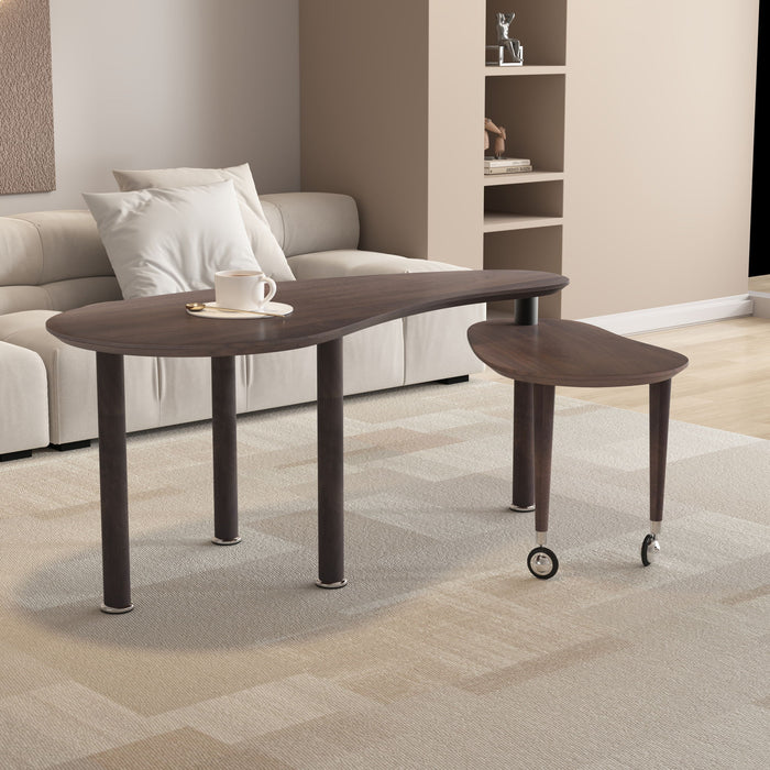 Rotatable Coffee Table With Solid Legs, 360 Degree Swivel, Waterproof - Walnut