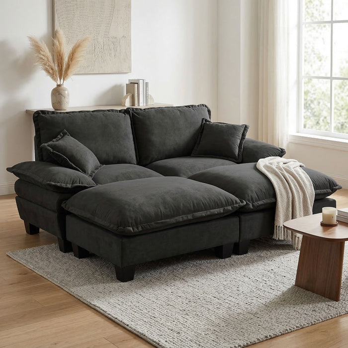 Modular Sectional Sofa With Movable Ottoman & Pillows