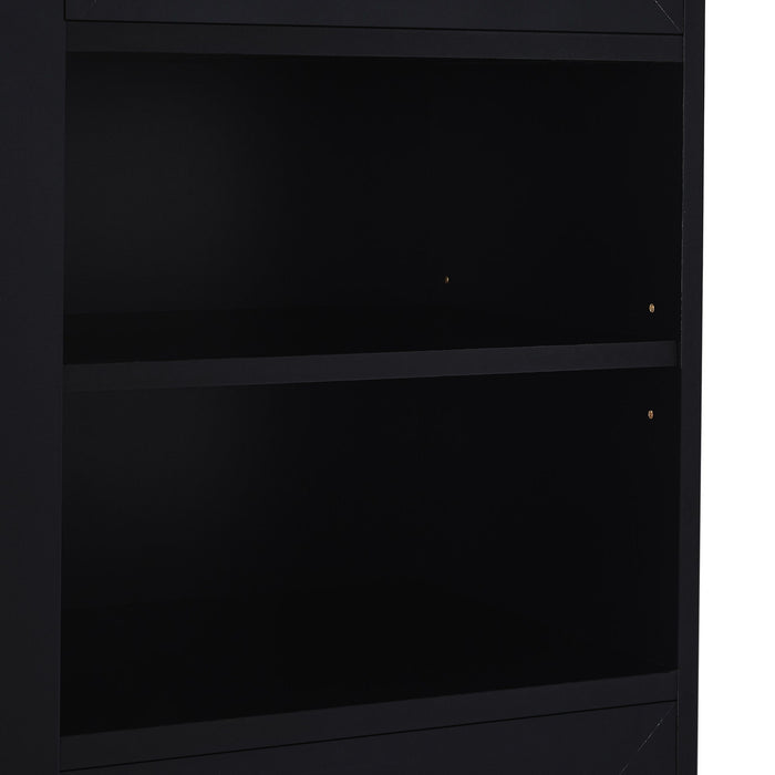 Tall Freestanding Bathroom Storage Cabinet With Adjustable Shelves And Side Hooks Board, Rectangle Design