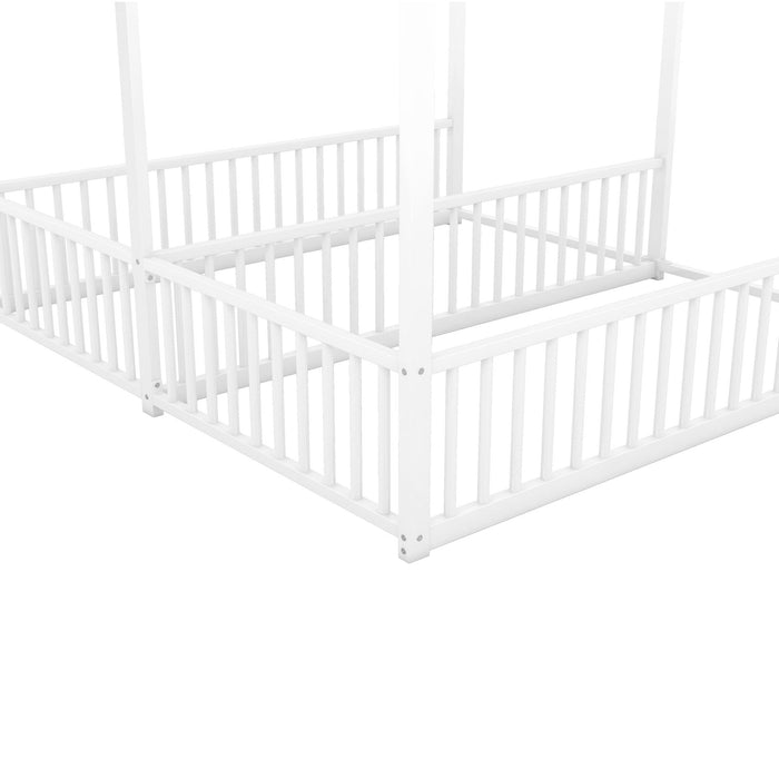 Metal Twin Size House Platform Beds 2 Shared Beds - Antique White