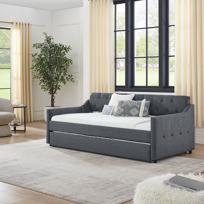 Size Upholstered Daybed With Trundle And USB Charging Armrest