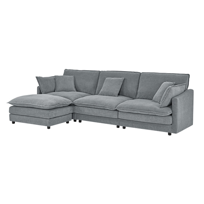 L-Shaped Sectional Sofa With Ottoman, Convertible 4 Seater Couch