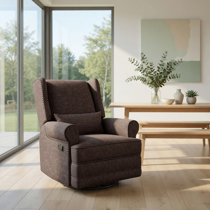 Extra Wide Swivel Recliner Glider Chair With Footrest - Brown