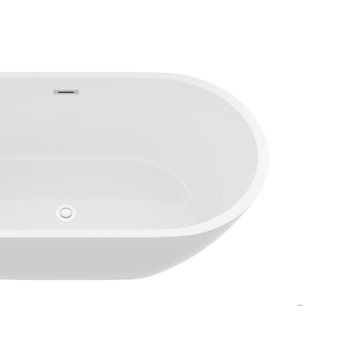 Elegant Oval Freestanding Bathtub, Overflow & Pop Up Drain