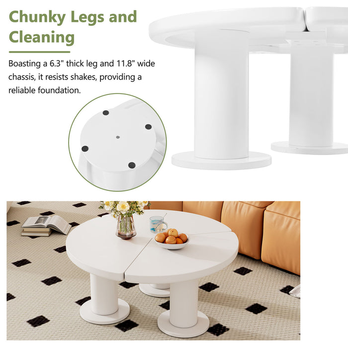 Round Petal Shaped Coffee Table With 3 Thick Legs