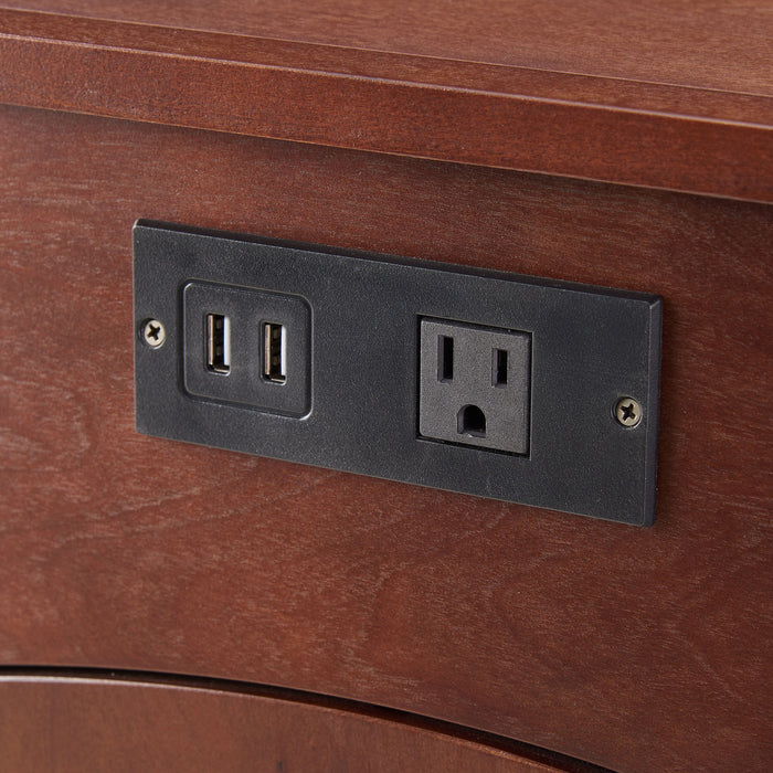 Traditional End Table With Charging Station, Narrow Side Table With USB Ports And Outlets - Red Walnut