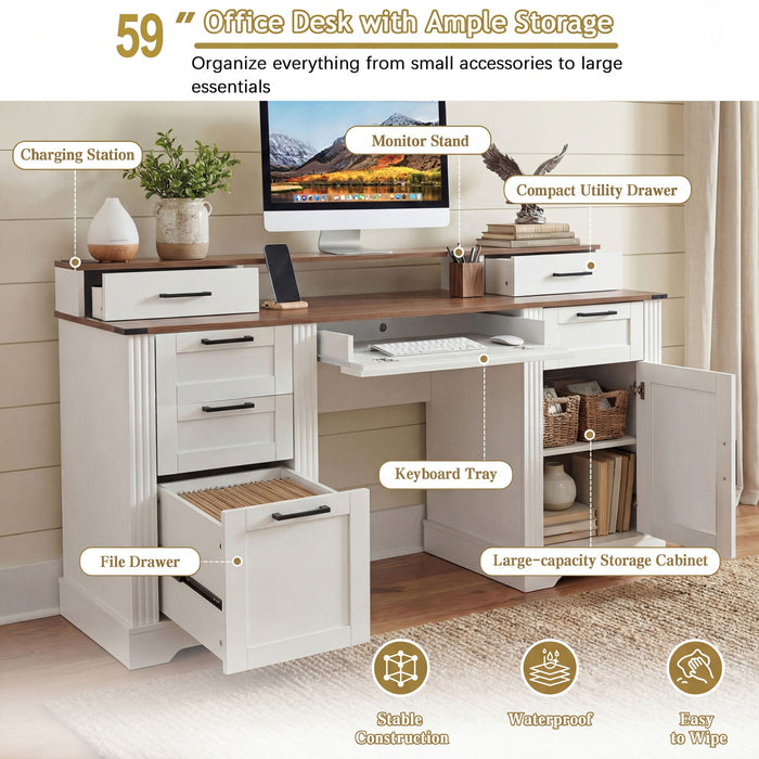 Office Desk With Charging Station & Storage Cabinet