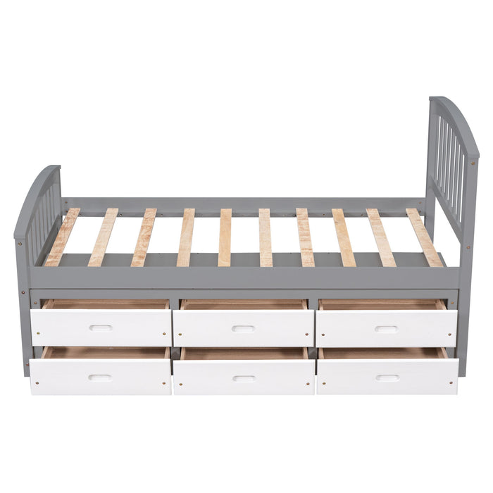 Platform Storage Bed Solid Wood Bed With 6 Drawers