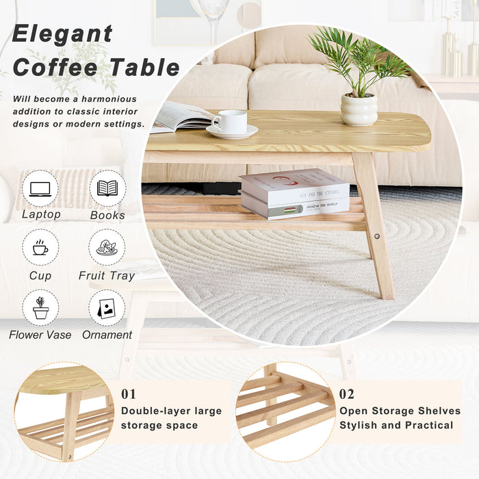 Coffee Table With Double Layer Storage For Living Rooms - Wood