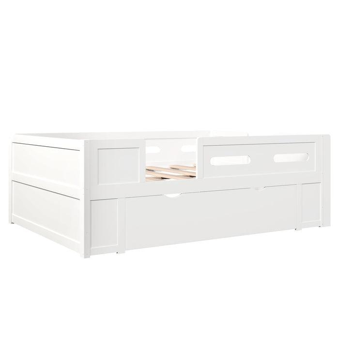 Platform Bed With Guardrail And Drawer