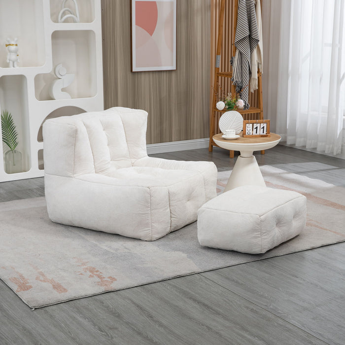 Modern Indoor Fluffy Bean Bag Chair With Memory Foam And Ottoman, Super Soft