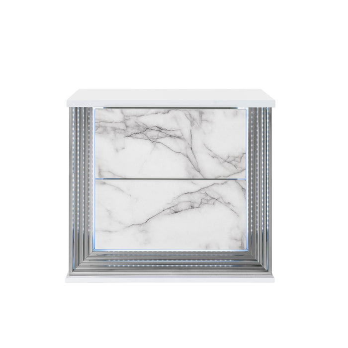 Moon - Marble Nightstand With LED - White