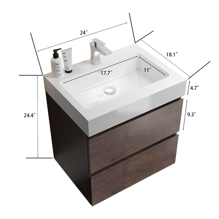 Alice - Bathroom Vanity Wall Mounted With Sink, Large Storage Floating Bathroom Vanity For Modern Bathroom, One-Piece Sink Basin Without Drain And Faucet