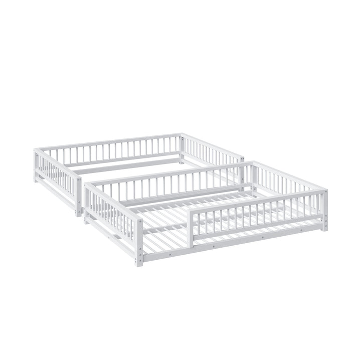 Bunk Bed Frame With Ladder And Safety Guardrails