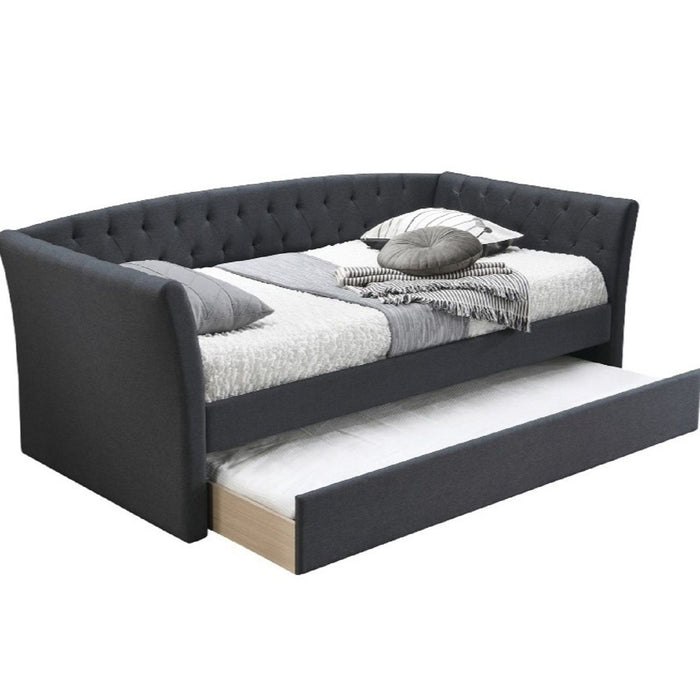 Daybed With Trundle Button Tufted Slat Included - Charcoal